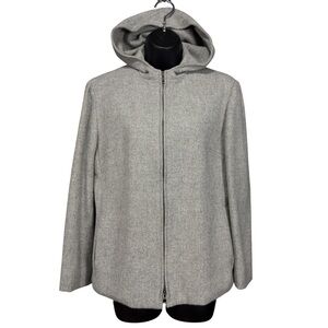 Lauren Ralph Lauren Light Gray Textured Wool Twill Hooded Zip Jacket